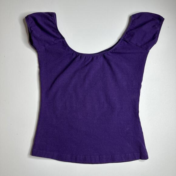 Y2K Clockhouse Womens XS Small Purple Off Shoulder Baby Tee Cap Sleeve Top - Picture 3 of 10